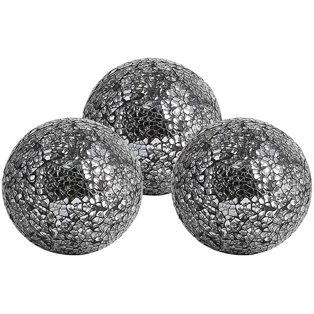 Dolity 3Pcs Decorative Glass Mirror Balls 10cm 4 inch Diameter Home Sphere Ball Set Ornaments for Living Room Table Centerpiece Decorations Silver Black - BEVSEXT8L