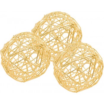 Gold Metal Wire Decorative Dining Ball Set of 3 Geometric Sculptures Dining Coffee Table Centerpiece for Decorating Dinner Christmas Wedding Family Gathering Party 4.5 Inches - BKY66YZIB
