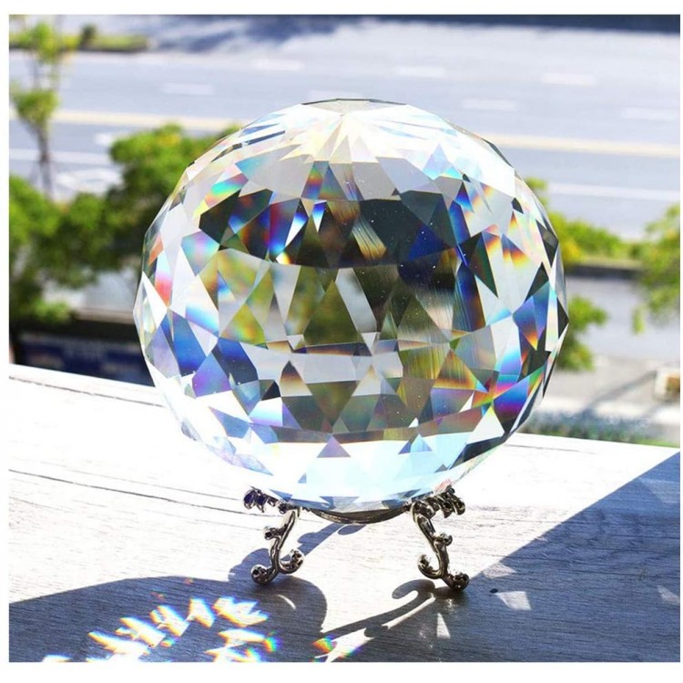 H&D Clear Cut Crystal Glass Ball 100mm Translucent Faceted Gazing Ball Crystal Sphere Prisms Suncatcher Home Hotel Decor - B4J59V5BJ