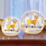 Hand-Painted Winter Deer Lighted Crackled Glass Ball - BT4O8K849