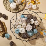 Hotop 36 Pieces Vase Filler Decorative Balls with Bowl Rattan Wicker Balls with Black Metal Small Bowl Rattan Ball Ornaments Multicolor Orbs Spheres Bowl Fillers for Bowl Centerpiece Home Decor - BEMXKDISM