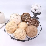 idyllic Decorative Balls for Bowls Natural Wicker 3 Inches Rattan Woven Twig Orbs String and Cotton Balls Spherical Vase Fillers for Centerpieces Bag of 8 Brown and White - BIKUYA4DU