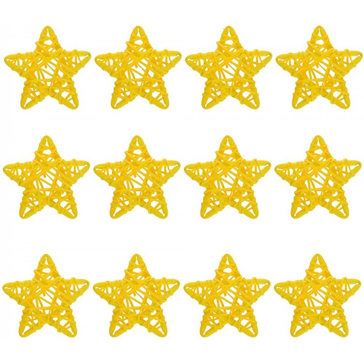 JANOU 12pcs Star Shaped Natural Wicker Balls Decorative Rattan Balls DIY Craft Vase Filler Hanging Balls Ornaments for Wedding Baby Shower Christmas Party 2.4 In 6cm Yellow - BD64S66ED