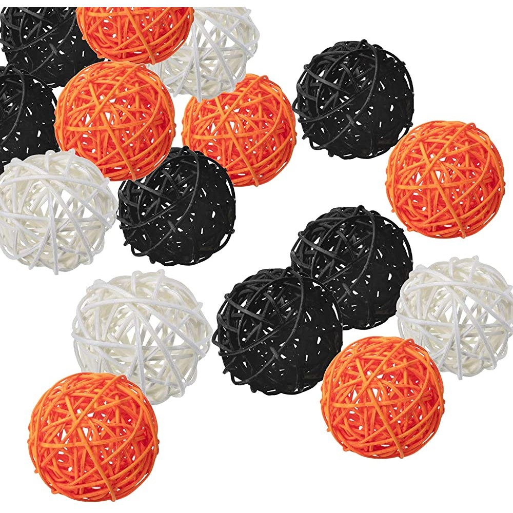 Kubert 15 Pcs Mixed White Orange Black Rattan Balls Decorative Wicker Balls for Halloween Home Decor Aromatherapy Accessories Wedding Decoration Baby Shower Table Decoration 2 Inch - BBBFF88T5