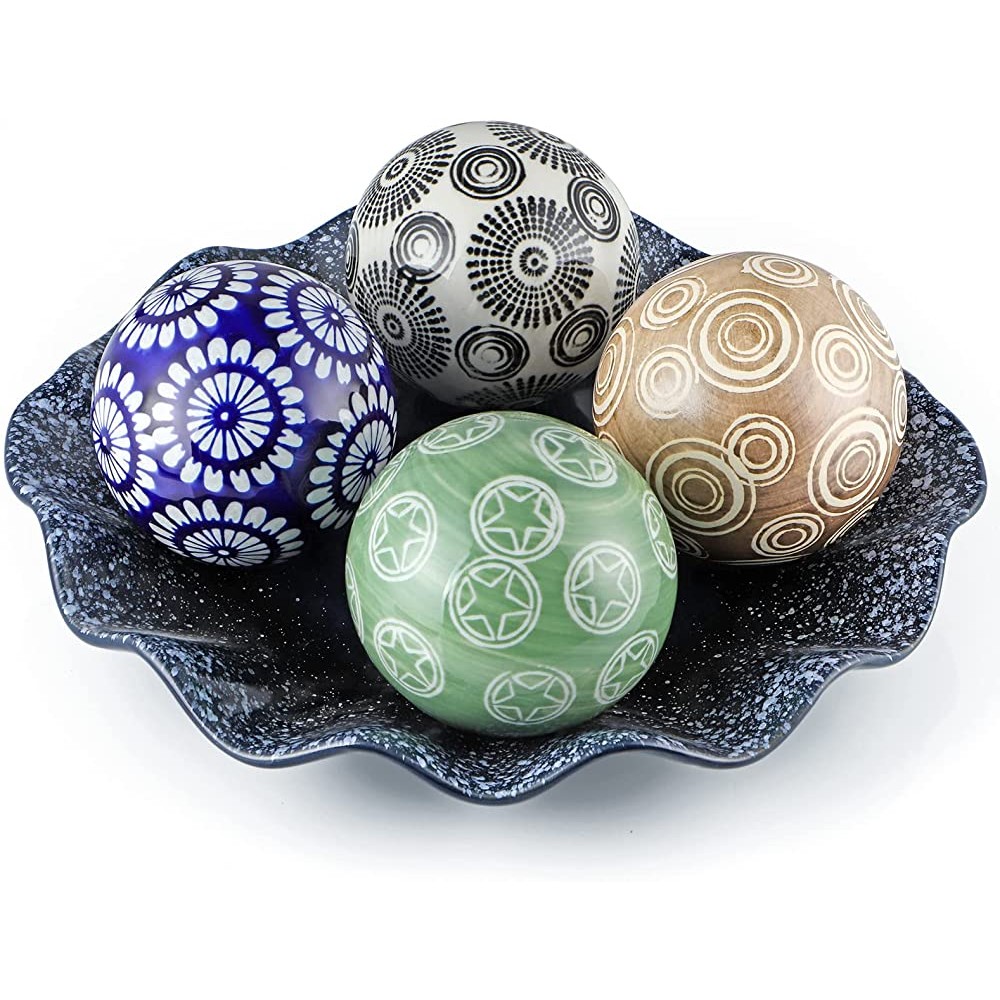 Sanbege 5-Pack Decorative Porcelain Balls and Tray Set 3 Centerpiece Balls with Dish Planet Themed Ceramic Orbs Spheres with Bowl for Home Office Decor and Gift - BMB8HS8XP