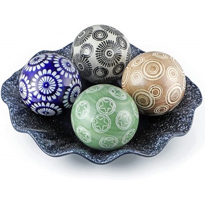 Sanbege 5-Pack Decorative Porcelain Balls and Tray Set 3" Centerpiece Balls with Dish Planet Themed Ceramic Orbs Spheres with Bowl for Home Office Decor and Gift - BMB8HS8XP