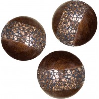Schonwerk Walnut Decorative Orbs for Bowls and Vases Set of 3 Resin Sphere Balls for Living Dining Room Coffee Table Centerpiece Home Decor Great Gift Idea Crackled Mosaic - B8L8U7N6W