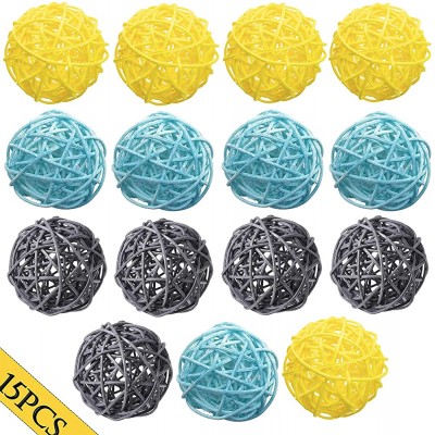 Since 15 Pieces 2inch Yellow Light Blue Gray Wicker Rattan Balls Decorative Sphere Orbs for Vase Bowl Filler Christmas Tree Ornaments Wedding Party Favors - BE2IKYWIB