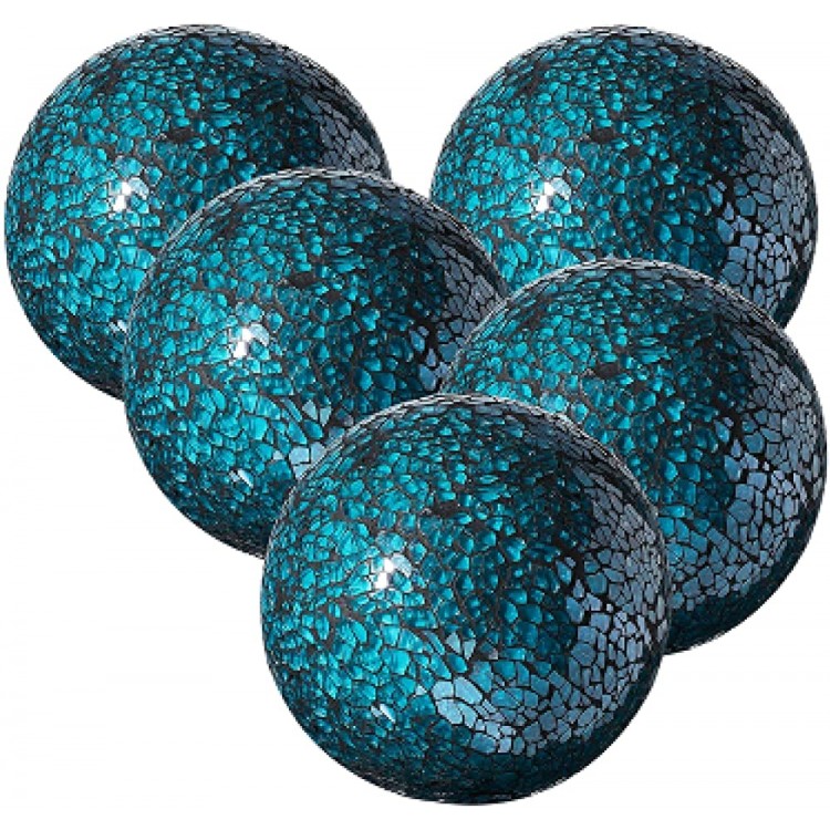 WHOLE HOUSEWARES | Decorative Balls | Set of 5 | Glass Mosaic Sphere | Diameter 3 | Modern Decorative Orbs Turquoise - BZE74XLF7