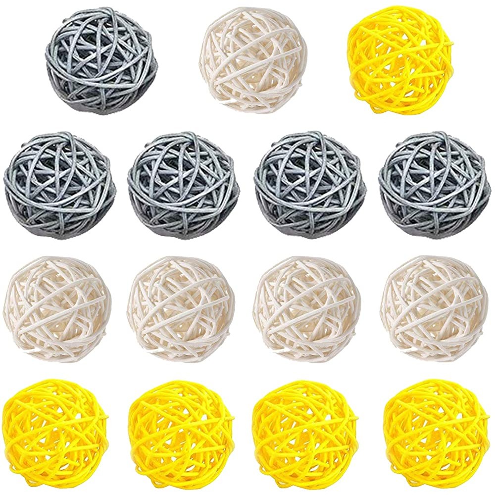 Worldoor 15-Pack Mixed Gray Yellow White Wicker Rattan Balls Decorative Balls for Bowls Vase Filler Coffee Table Decor Wedding Party Decoration - B9S8U0STQ
