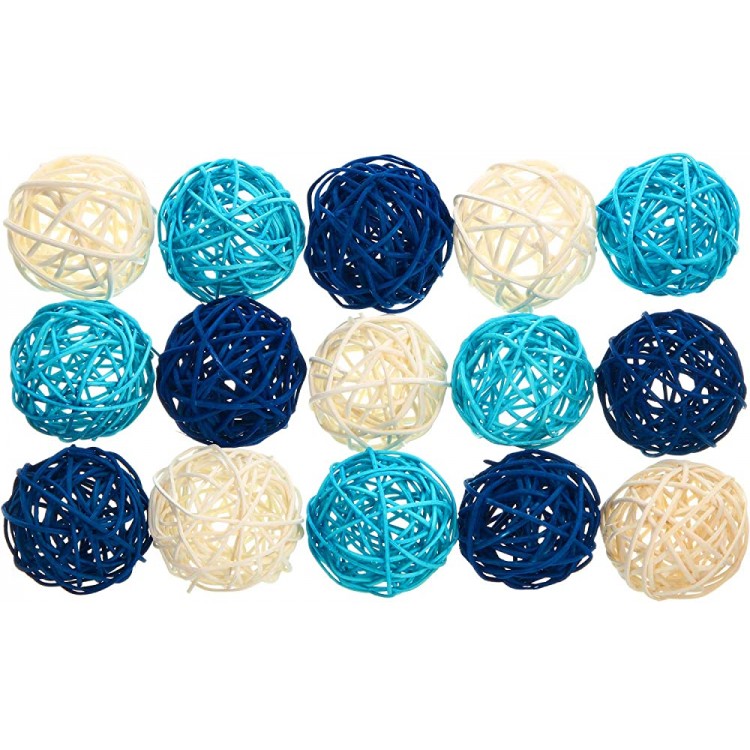 Yaomiao 15 Pieces Wicker Rattan Balls Decorative Orbs Vase Fillers for Craft Party Valentine's Day Wedding Table Decoration Baby Shower Aromatherapy Accessories 1.8 Inch Blue Light-Blue White - BATSPDNED