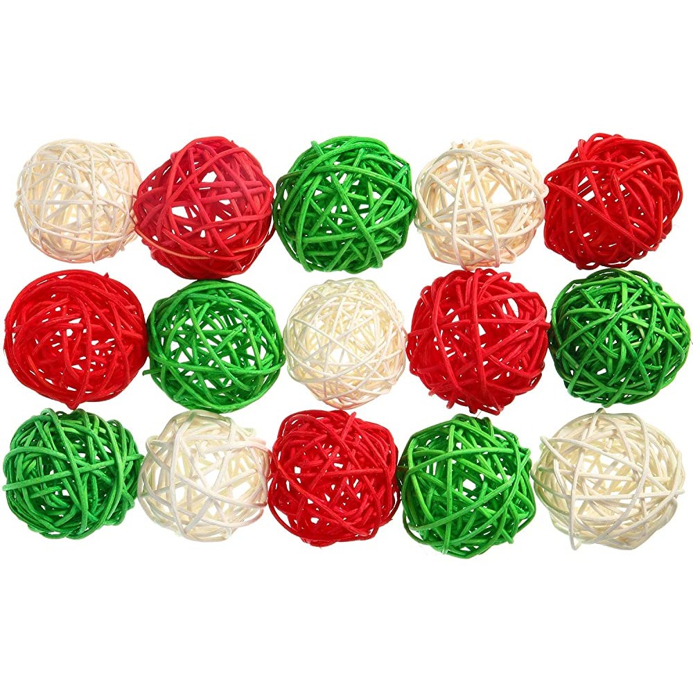 Yaomiao 15 Pieces Wicker Rattan Balls Decorative Orbs Vase Fillers for Craft Party Valentine's Day Wedding Table Decoration Baby Shower Aromatherapy Accessories 1.8 Inch Green Red White - BHKTK2OKS