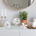 YIYA White Decorative Sphere Set of 3 Metal Ball Decoration Metal Band Decorative Ball Metal Ball Table Decor for Living Room Bedroom Kitchen Office Coffee Table Desk - BYMQY5ITE