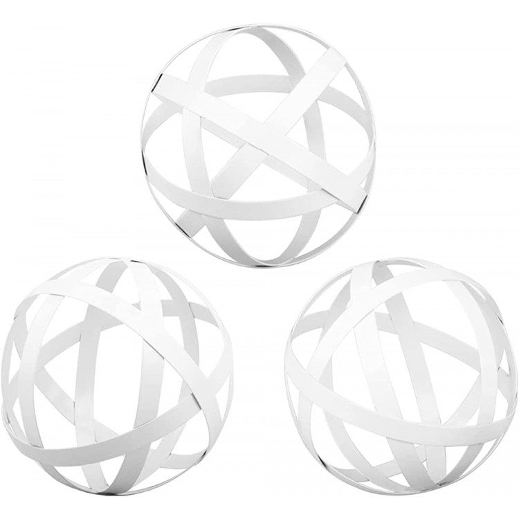 YIYA White Decorative Sphere Set of 3 Metal Ball Decoration Metal Band Decorative Ball Metal Ball Table Decor for Living Room Bedroom Kitchen Office Coffee Table Desk - BYMQY5ITE