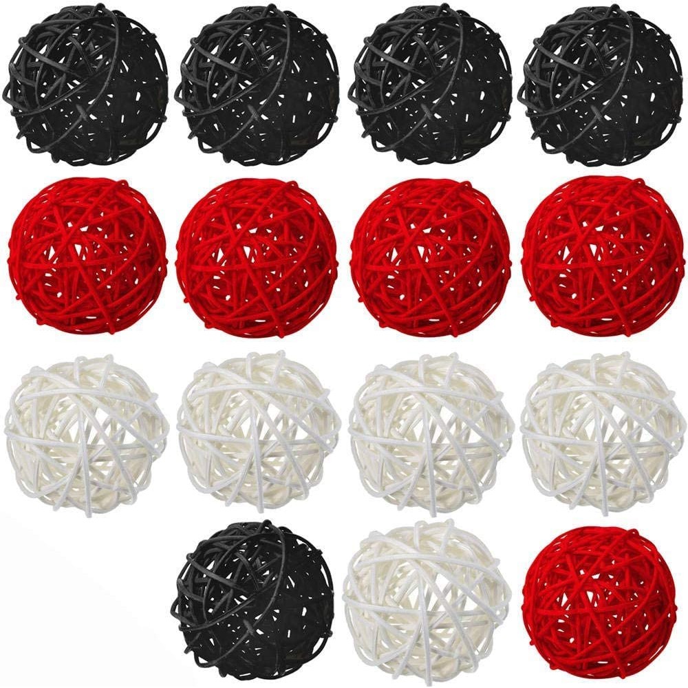 zorpia Mixed Black Red White 2 Wicker Rattan Balls Decorative Orbs Vase Fillers for Craft Party Wedding Table Decoration Baby Shower Aromatherapy Accessories 15 Pcs - BAZILZW8E