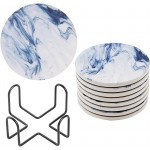 Absorbent Coasters for Drinks GOH DODD 8 Pieces 4 Inch Ceramic Coaster Sets with Cork Backing and Metal Holder for Coffee Table Home Apartment Decor Suitable for Kinds of Cups Blue - BDSEAB4J3