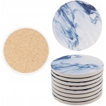 Absorbent Coasters for Drinks GOH DODD 8 Pieces 4 Inch Ceramic Coaster Sets with Cork Backing and Metal Holder for Coffee Table Home Apartment Decor Suitable for Kinds of Cups Blue - BDSEAB4J3