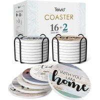 Absorbent Stone Coasters for Drinks by Teivio Cork Base with 2 Holders Cute & Funny Coaster Set for Housewarming Apartment Kitchen Room Bar Decor Set of 16 Rustic - B3POMYBYG