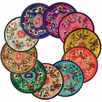 Ambielly Drinks Coasters ,Vintage Ethnic Floral Fabric Coasters Bar Coasters Cup Coasters for Friends,Housewarming,Party,Living Room Decor 10pcs Set 5.12" 13cm Mixed Colors - B5KUMYDW8