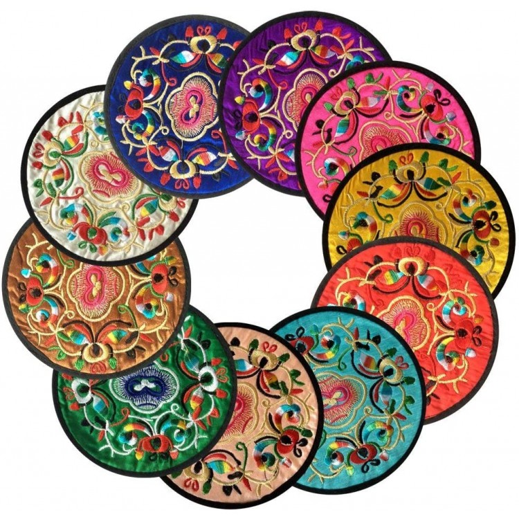 Ambielly Drinks Coasters ,Vintage Ethnic Floral Fabric Coasters Bar Coasters Cup Coasters for Friends,Housewarming,Party,Living Room Decor 10pcs Set 5.12 13cm Mixed Colors - BV2QY8XSA