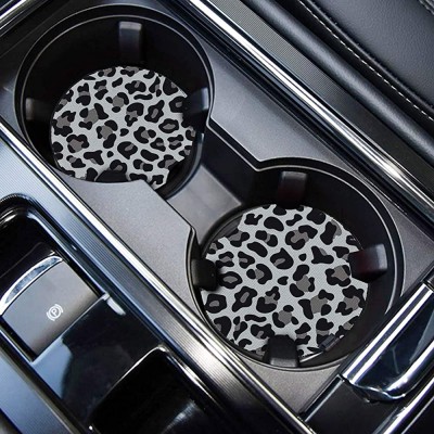 Car Coasters for Drinks Absorbent Cute Car Coasters for Women & Men Cup Holder Coasters for Your Car with Fingertip Grip Auto Accessories for Women & Men,Pack of 2 Snow Leopard - BUT31VV06