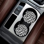Car Coasters Pack of 2,Leopard Print Absorbent Ceramic Car Coasters,Drink Cup Holder Coasters,with A Finger Notch for Easy RemovalGrey - BHR5A2VZJ