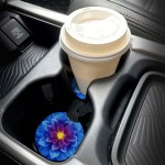 Car Cup Coasters for Drinks Absorbent Cute Car Coasters for Women & Men Cup Holder Coasters for Your Car with Fingertip Grip Auto Accessories for Women & Men,Pack of 2 Bule Flower - BLH0Y1KYK
