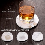 Coaster Sets of 6 Pieces Absorbent Ceramic Stone Marble Pattern Coasters with Cork Base White Coasters for Drinks with Metal Holder Stand Decorations for Living Room and Coffee Table Decor - BDZ1EJIN5