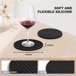 Coasters for Drinks Set of 8 EAGMAK Silicone Drink Coasters with Grooved Pattern Non-Slip Base Washable and Heat Resistant Coffee Coasters for Wooden Table Desk Kitchen Office Bar-Black - BX5NC242F