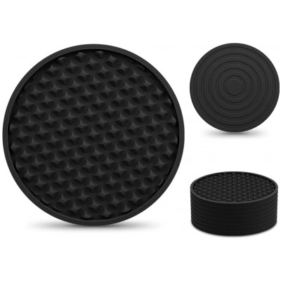 Coasters for Drinks Set of 8 EAGMAK Silicone Drink Coasters with Grooved Pattern Non-Slip Base Washable and Heat Resistant Coffee Coasters for Wooden Table Desk Kitchen Office Bar-Black - BX5NC242F