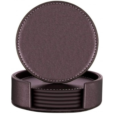 Coasters for Drinks,Thipoten Leather Coasters with Holder,Protect Furniture from Damage6PCS Brown - B2CS02MGU