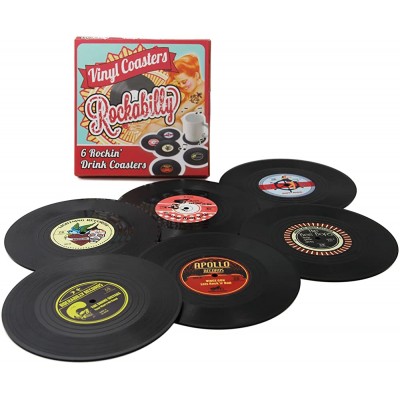 Coasters Set of 6 Colorful Retro Vinyl Record Disk Coaster for Drinks With Funny Labels Desktop Protection Prevents Furniture Drink Coasters - BH4R39TGV