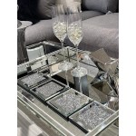 Glass Coasters for Drinks Set of 4 Diamond Decor Silver Crystal Coaster Mirrored Elegant Fancy Glam for Home Kitchen Table Bar Accessories Square 4 x 4 - BSNRA74OQ