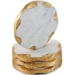 Godinger Round Coasters Gold Edge Marble Coaster Set Table Protection Set of 4 - BMUHQN0GR