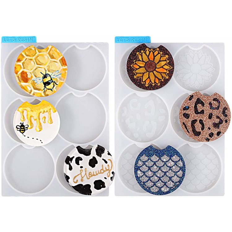 LET'S RESIN Car Coaster Resin Mold,Car Coaster Silicone Molds for Epoxy Resin,Silicone Resin Molds for Resin Coasters,Car Coasters,Auto Cup Holder Coasters,Drink Coasters - B80HXR0QD