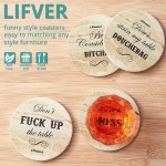 LIFVER Funny Coasters for Drinks with Holder Set of 8 Marble Style Absorbent Drink Coasters with Cork Base House Warming Gifts New Home Perfect for Home Decor Bar Coaster with 4 Sayings 4 inch - BX3MTLQSE