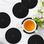 ME.FAN Silicone Coasters [6 Pack] Thickened Drink Coasters with Holder Cup Mat Non-Slip Non-Stick Stay Put Deep Tray Prevents Furniture and Tabletop DamagesBlack - BWITJZFPD