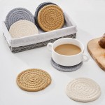 MELLBAY Drink Coasters with Cotton Coaster for Drinks Set of 8 with Basket Holder Heat-Resistant Coasters Suitable for All Kinds of Sups Woven Coasters for Tabletop Protection - BVHSU54VH