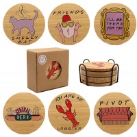 Puluole Coasters for Drinks,6 PCS Funny Coaster Set with Coaster Holder,3.9 Inch Friends Coaster,Coasters for Coffee Table,Coasters for Wooden Table,Friends TV Show Gifts - BQUPR50ZQ