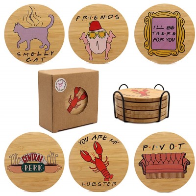 Puluole Coasters for Drinks,6 PCS Funny Coaster Set with Coaster Holder,3.9 Inch Friends Coaster,Coasters for Coffee Table,Coasters for Wooden Table,Friends TV Show Gifts - BEJCICIXW