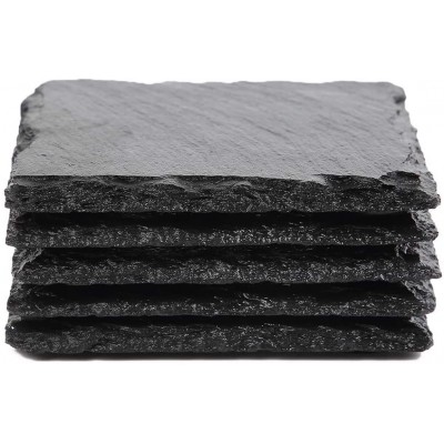 Slate Stone Drink Coasters Set of 5 Square Black Natural Edge Stone Drink Coasters for Bar and Home- 4" x 4" - BTVJFBDM0
