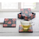 storeindya Store Indya Handpainted Wooden Coasters 6-Pack Set Floral Square - BQ9LV45GA