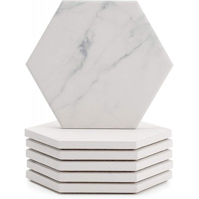 Sweese 242.101 White Marble Pattern Absorbent Ceramic Coasters for Drink with Cork Back Prevent Furniture from Dirty Spills Water Ring and Scratched Set of 6 - B68F9ZASP