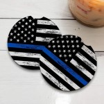 Thin Blue Line | Car Coasters for drinks Set of 2 | Perfect Car Accessories with absorbent coasters. Car Coaster measures 2.56 inches with rubber backing. - BQEYKX08T