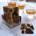 Wood Coasters for Drinks Set of 6 Modern Coasters Cedar Wood and Epoxy Resin Coaster Set Unique Square Drink Coasters with Holder for Coffee Table Home Decor - B9ZIXT4WJ