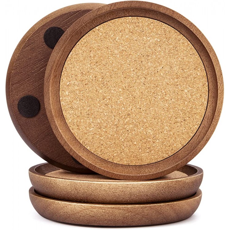 Wooden Drink Coasters,4 Cup Coasters for Drinks Absorbent Cork Coasters Set,Natural Wood Stackable Reusable Coasters for Home Office Coffee Bar Table,Rustic Gifts for New Home Friends 4 Pack - BB6M96MIV