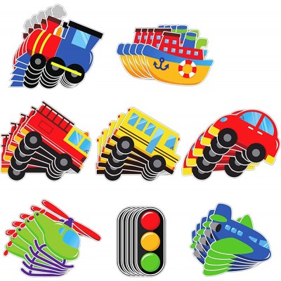 40 Pieces Transportation Decorations Cutouts Cardboard Cutouts Car Bus Train Plane Ship Helicopter Fire Truck Traffic Light Photo Props with Glue Point Dots for Transportation Birthday Party Supplies - B9TLX5G9M