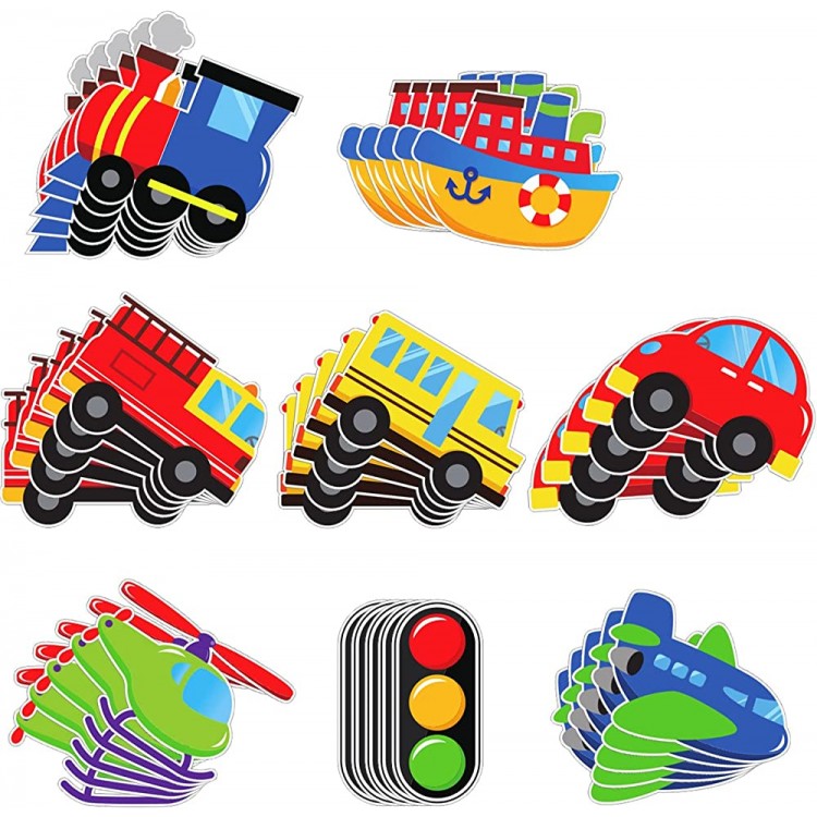 40 Pieces Transportation Decorations Cutouts Cardboard Cutouts Car Bus Train Plane Ship Helicopter Fire Truck Traffic Light Photo Props with Glue Point Dots for Transportation Birthday Party Supplies - B9TLX5G9M