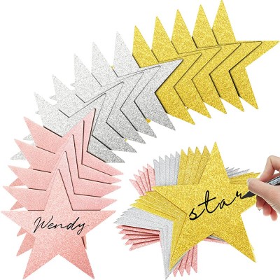 80 Pieces Glitter Star Cutouts Paper Star Confetti Cutouts for Bulletin Board Classroom Wall Party Decoration Supply 6 Inches Length Pink White Gold - BE4I20JBR