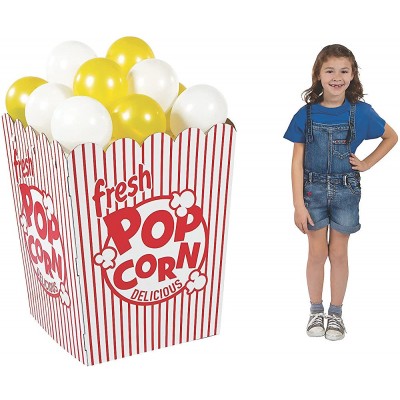 Giant Popcorn Box Cardboard Stand-Up Includes 24 Balloons Great for parties - B8B50UX66